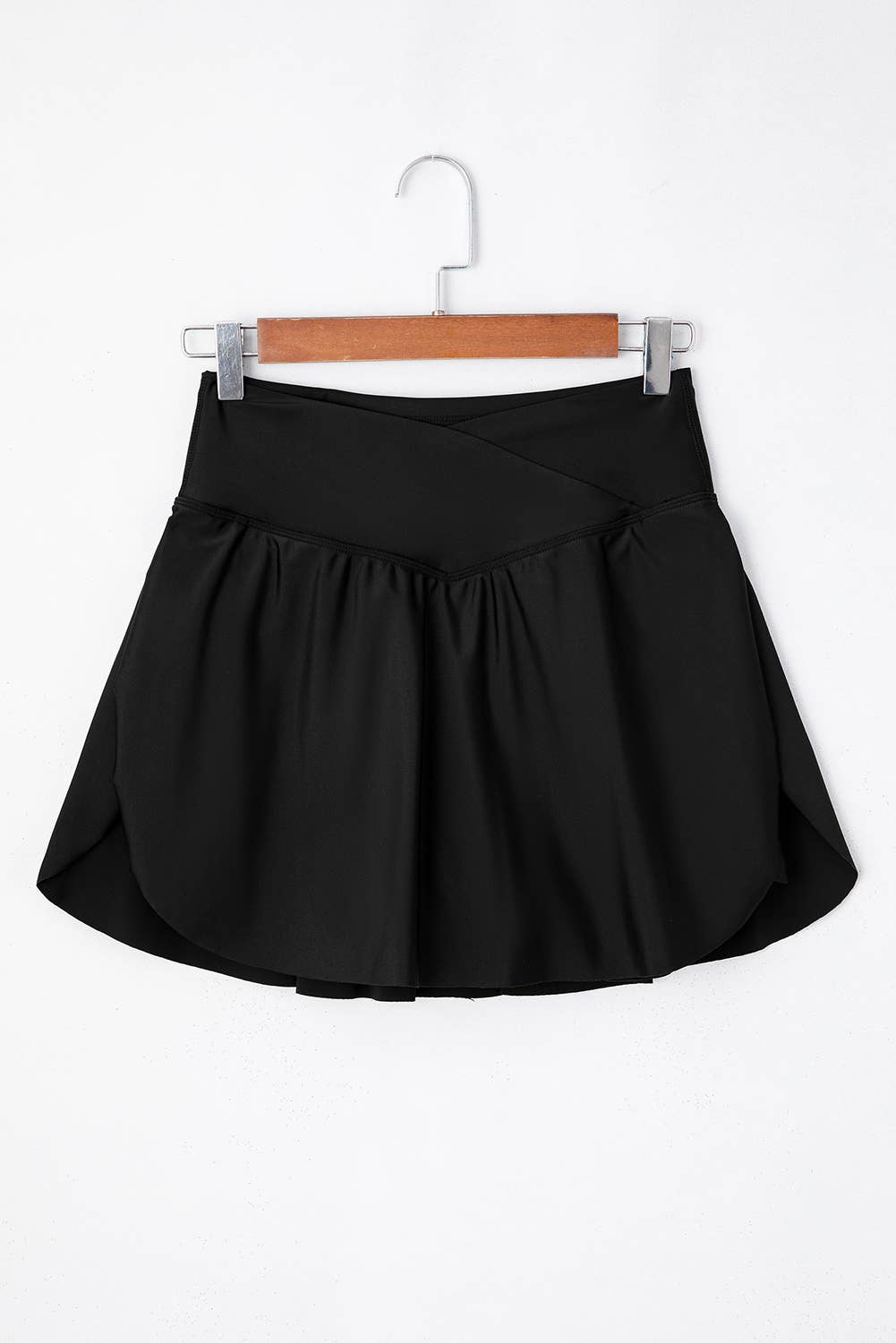 Solid Pocketed Crossover High Waist Swim Skort LA472