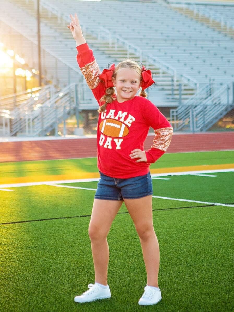 Game Day Red Sequins Sleeved Shirt  50098