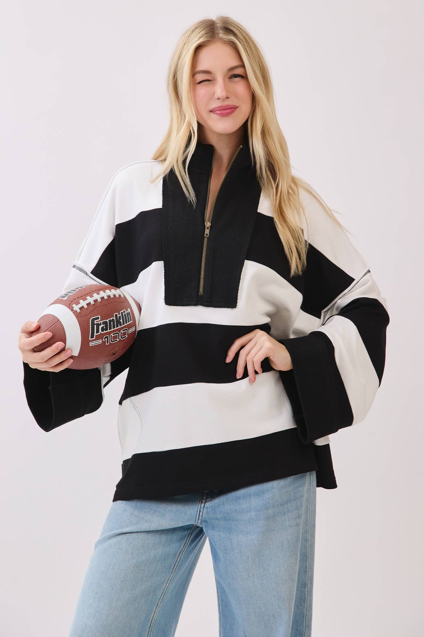 Game day Varsity Stripe Zip Pullover-GDVSP