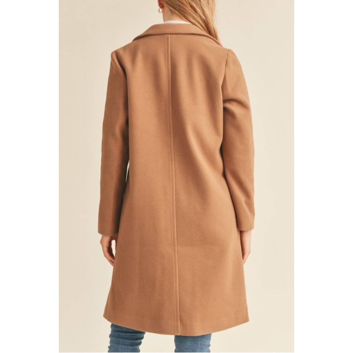 FAUX WOOL SINGLE BREASTED NOTCHED COLLAR LONG COAT GJC757