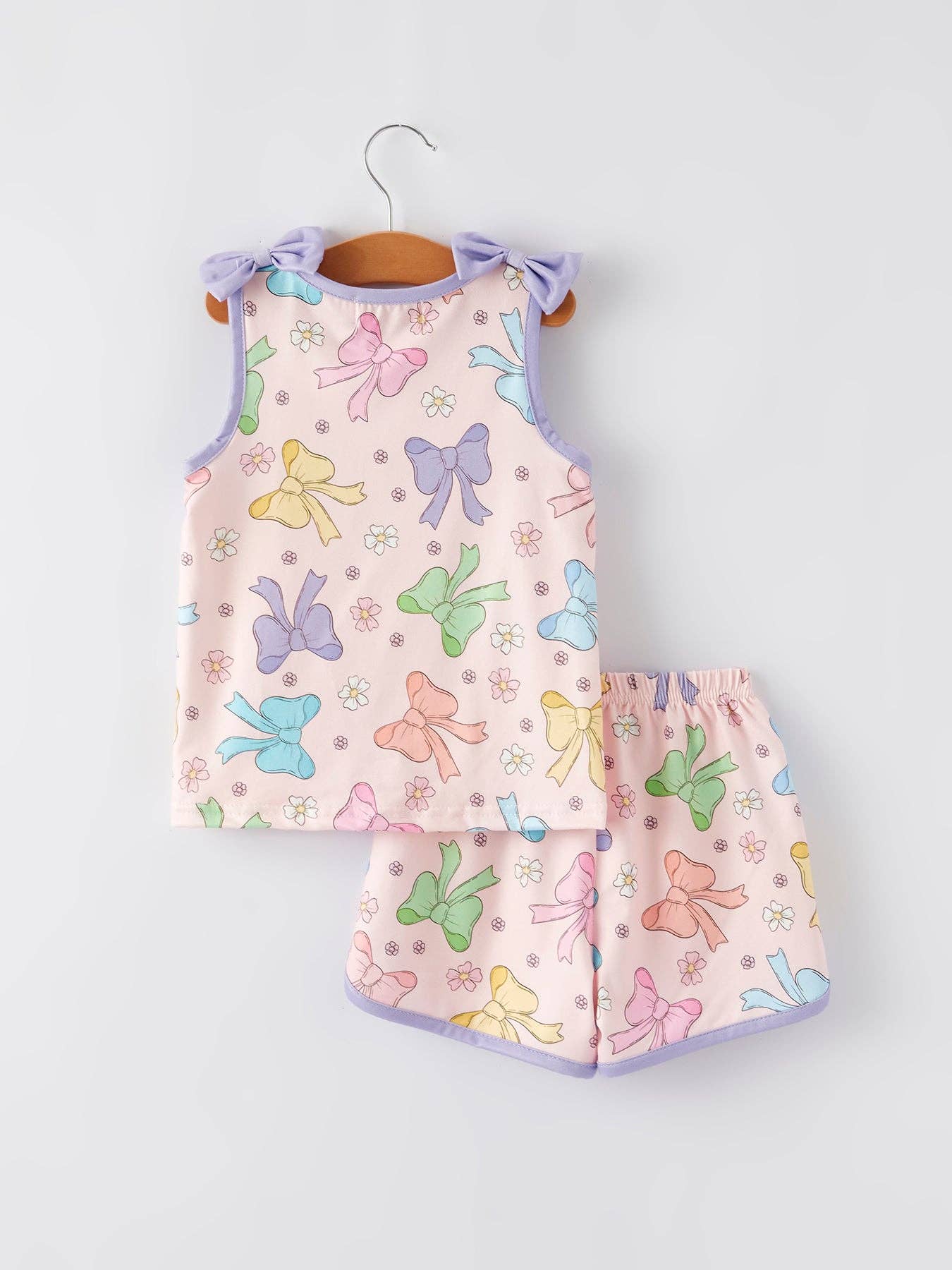 Girls Purple Bow Sleeveless Vest Top and Shorts Set GBS6
