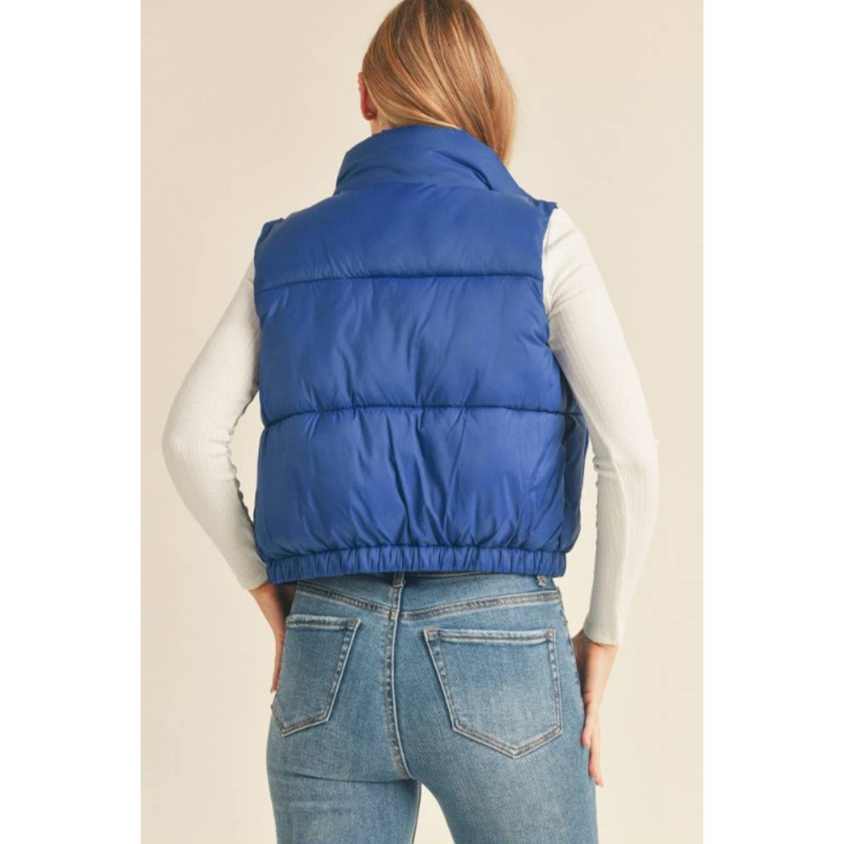 Nylon High Neck Faux Down Puffer Vest  GUJC-792