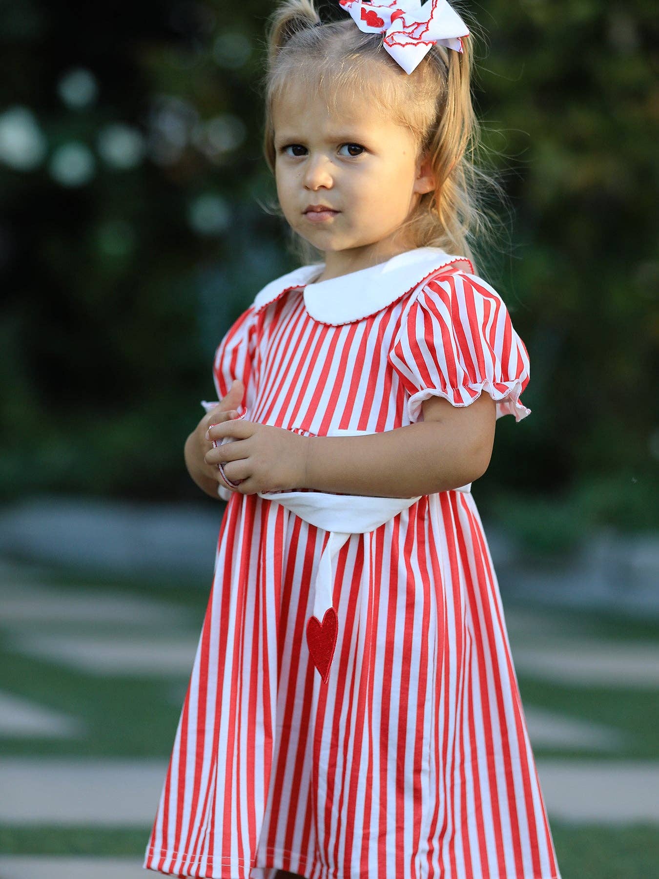 Valentine's Red Stripe Heart Dress for Toddler Girls Aj12126