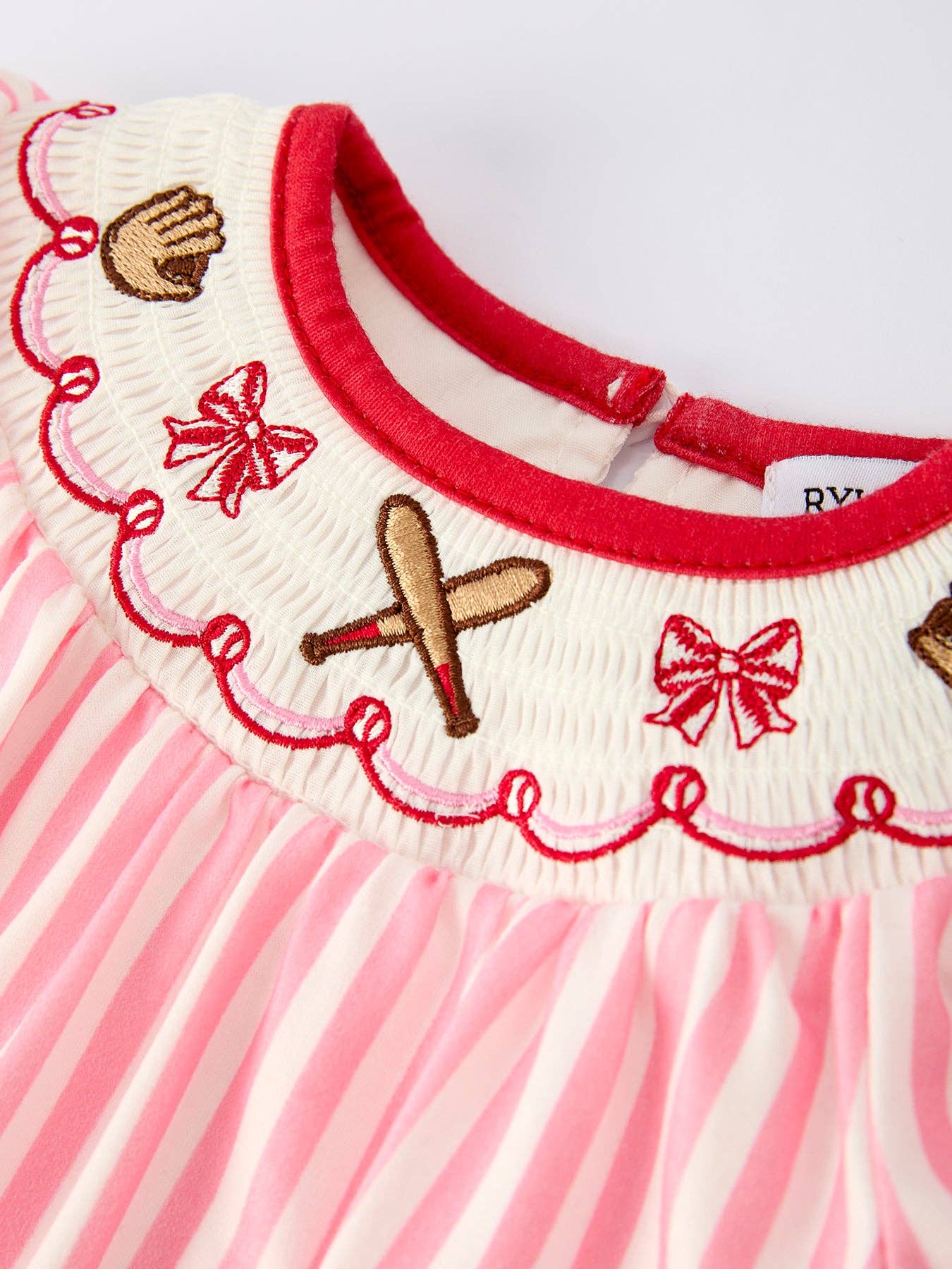 Baby Girls Baseball Embroidery pink stripe Romper 011226AJ