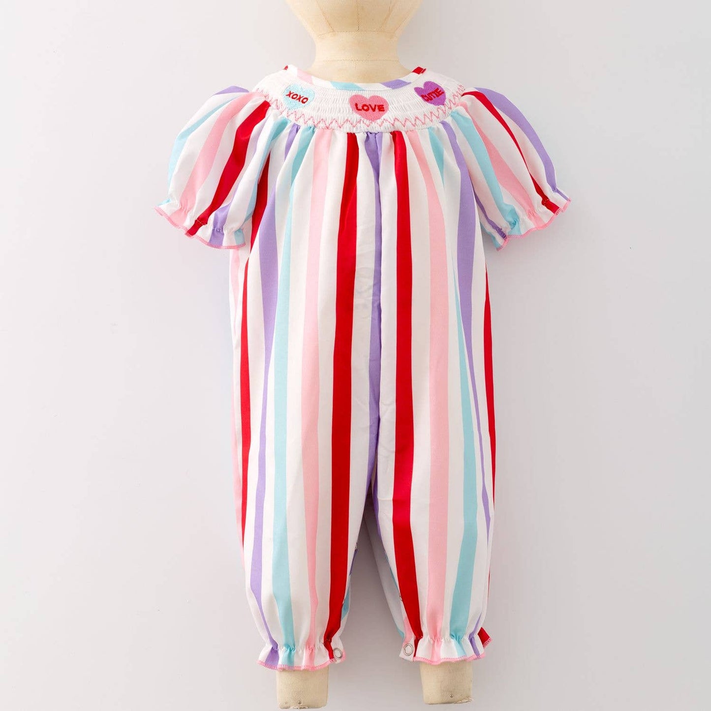 Candy Heart Stripe Smocked Baby Romper CHS34