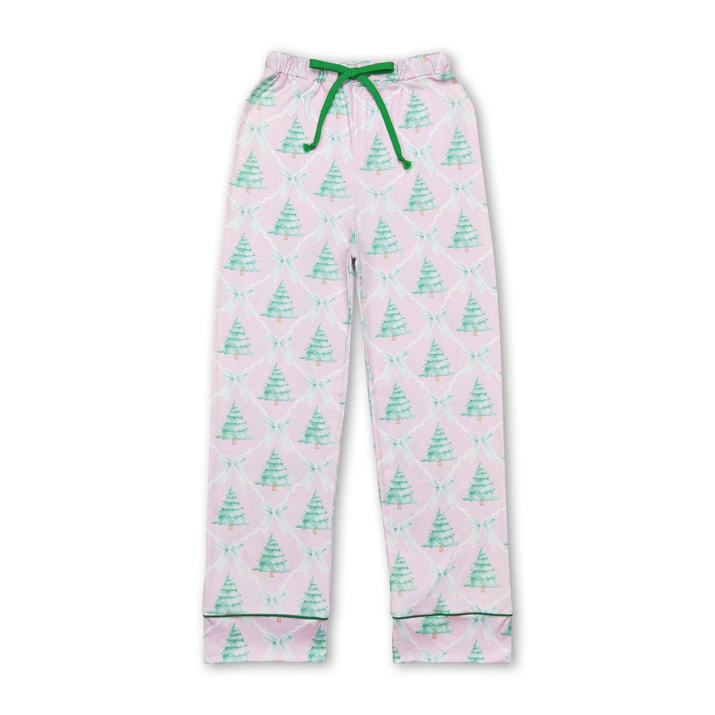 Pink Christmas tree bow kids girls pajamas