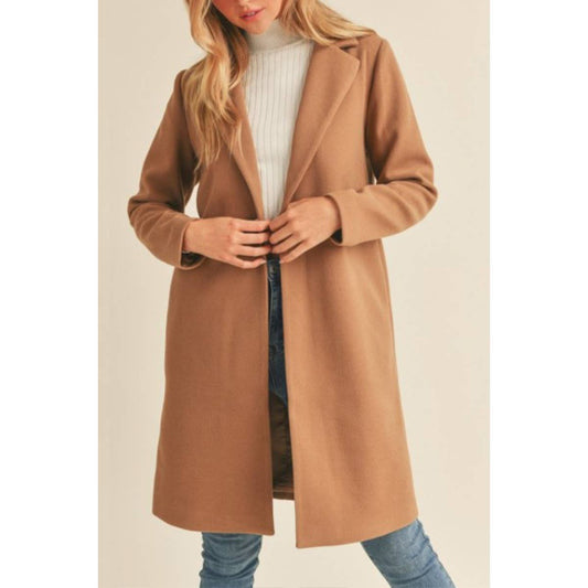 FAUX WOOL SINGLE BREASTED NOTCHED COLLAR LONG COAT GJC757