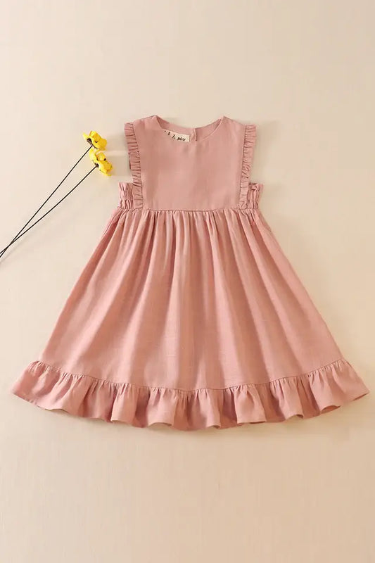 Pink linen ruffle dress  PLRD