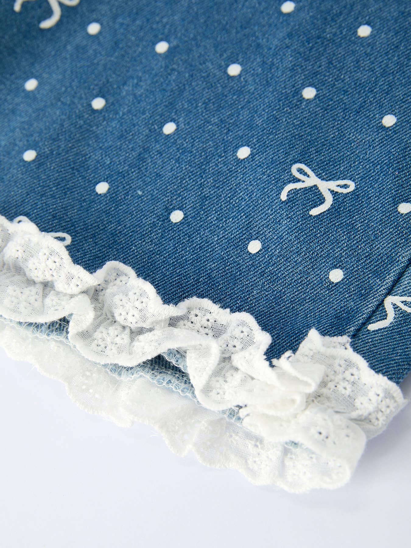 Spring Bow Dot Denim Ruffle Top and Pants Set02182026MG1