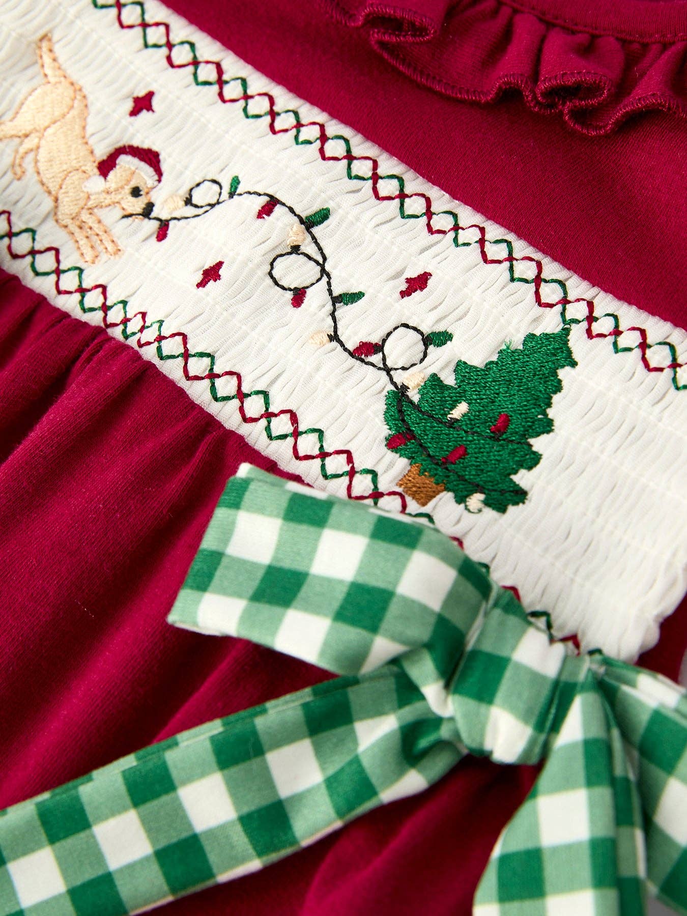 Rylee Faith Designs - Christmas Embroidered Baby Girls Romper with Green Plaid Bow - 10.14Et