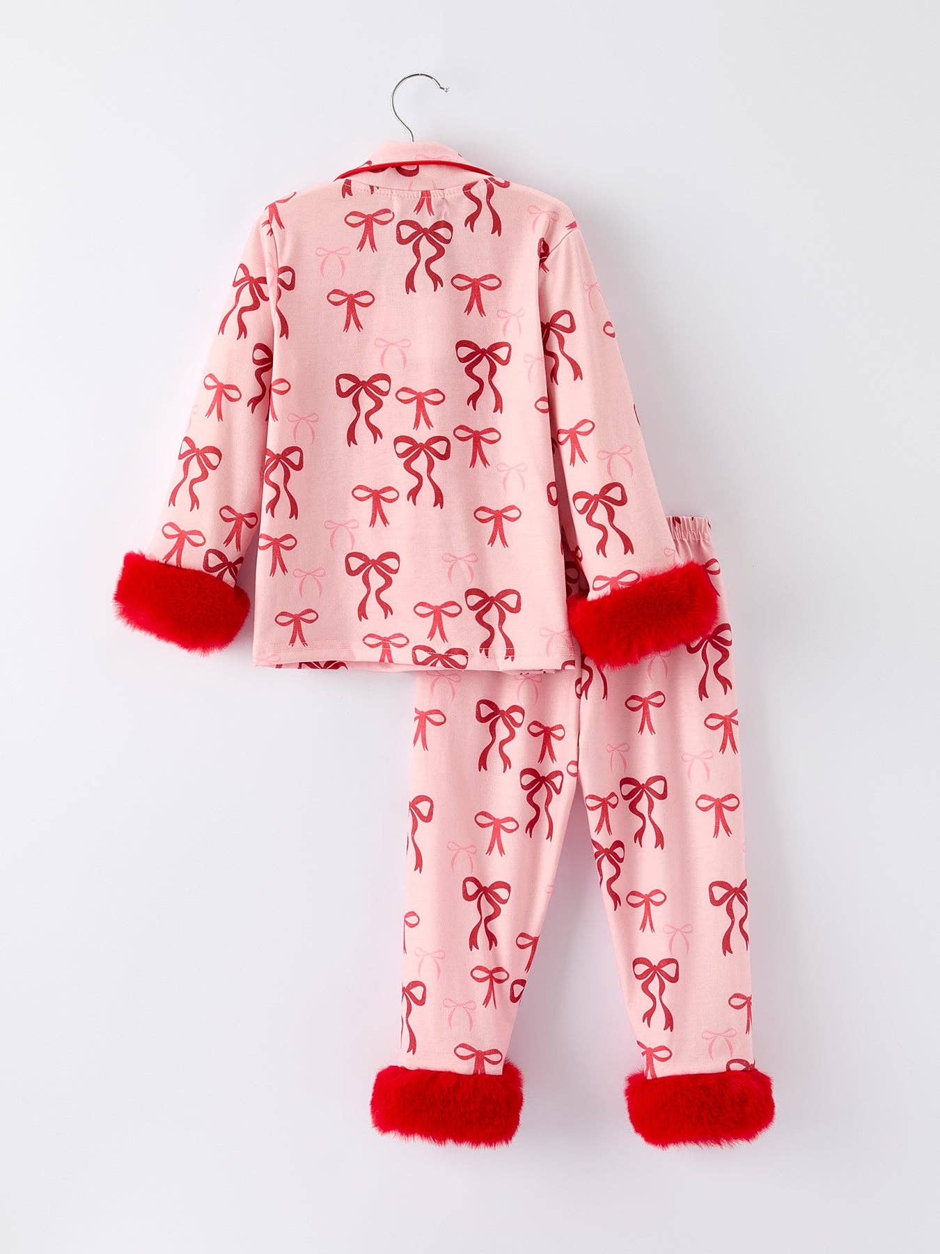 Christmas Bow Girls Pajama Set with Furry Trim-101825br
