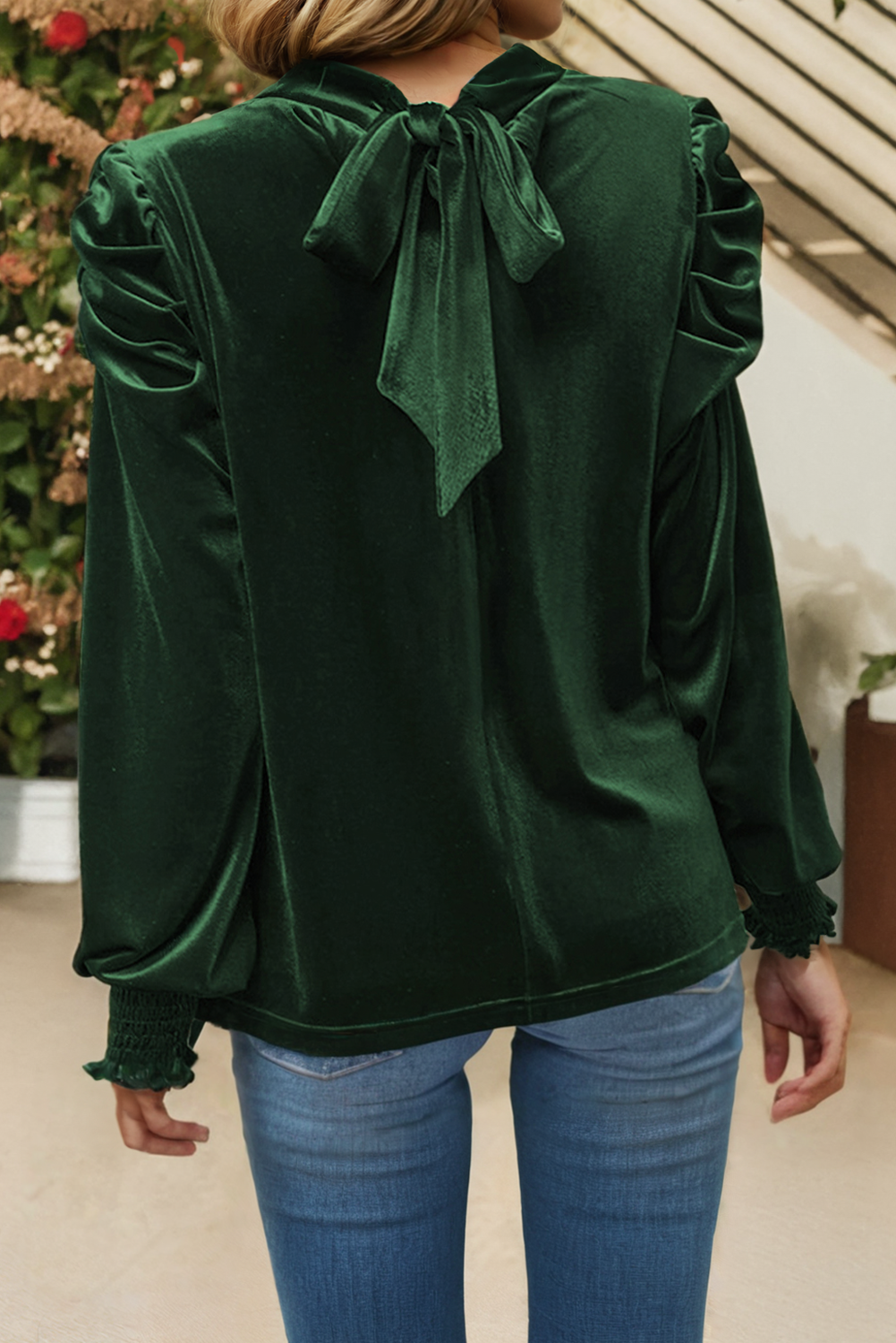 LDC Mock Neck Puff Sleeve Velvet Blouse P309