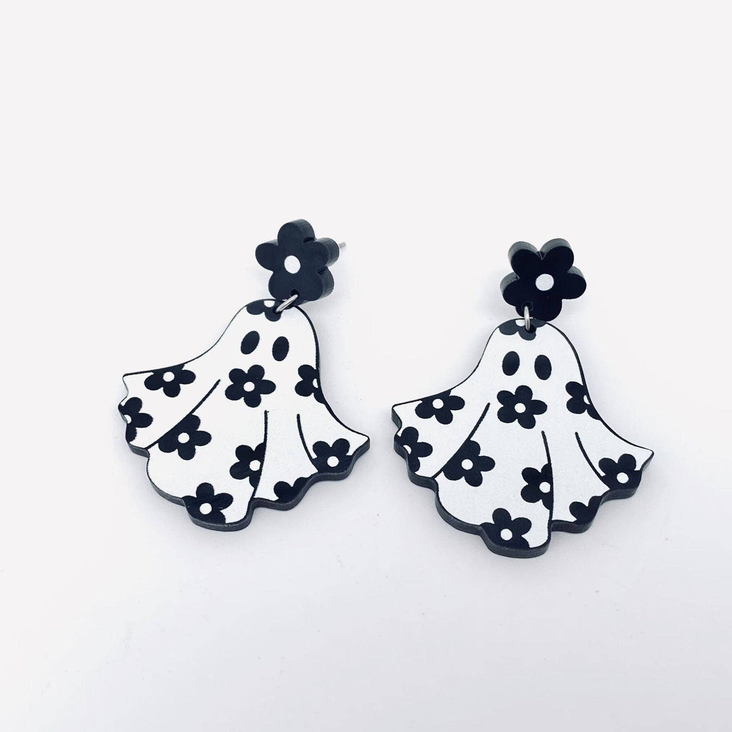 Halloween Flower Ghost Acrylic Post Earrings MIO54966