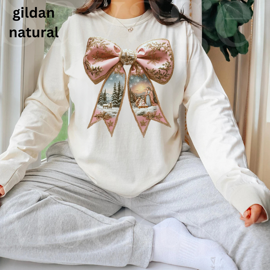 Jesus Christmas Coquette Bow LONGSLEEVE  (GILDAN)