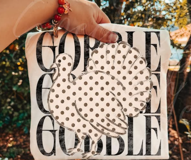 POLKA DOT TURKEY GOBBLE STACKED 921261 ------T SHIRT------ (GILDAN) 092126SH