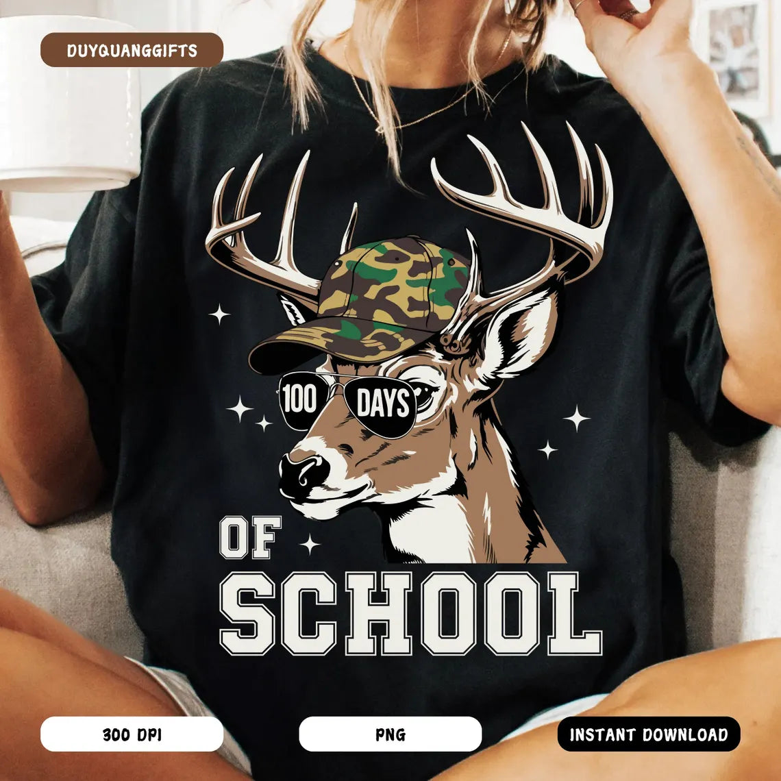 Reindeer camo hat "100 days of school" GILDAN ONLY