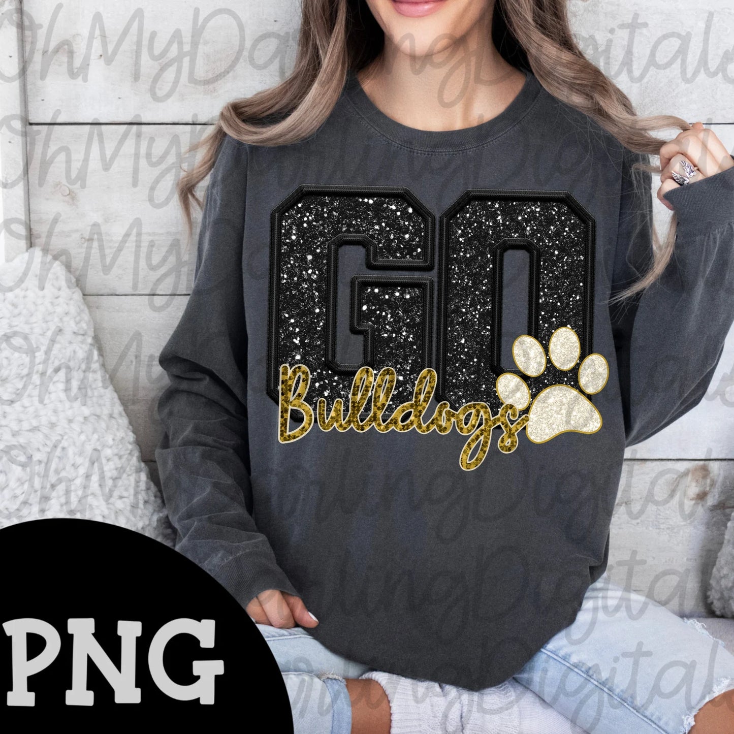 GO Bulldogs  FAUX SEQUIN GLITTER long sleeve (GOLD AND BLACK)