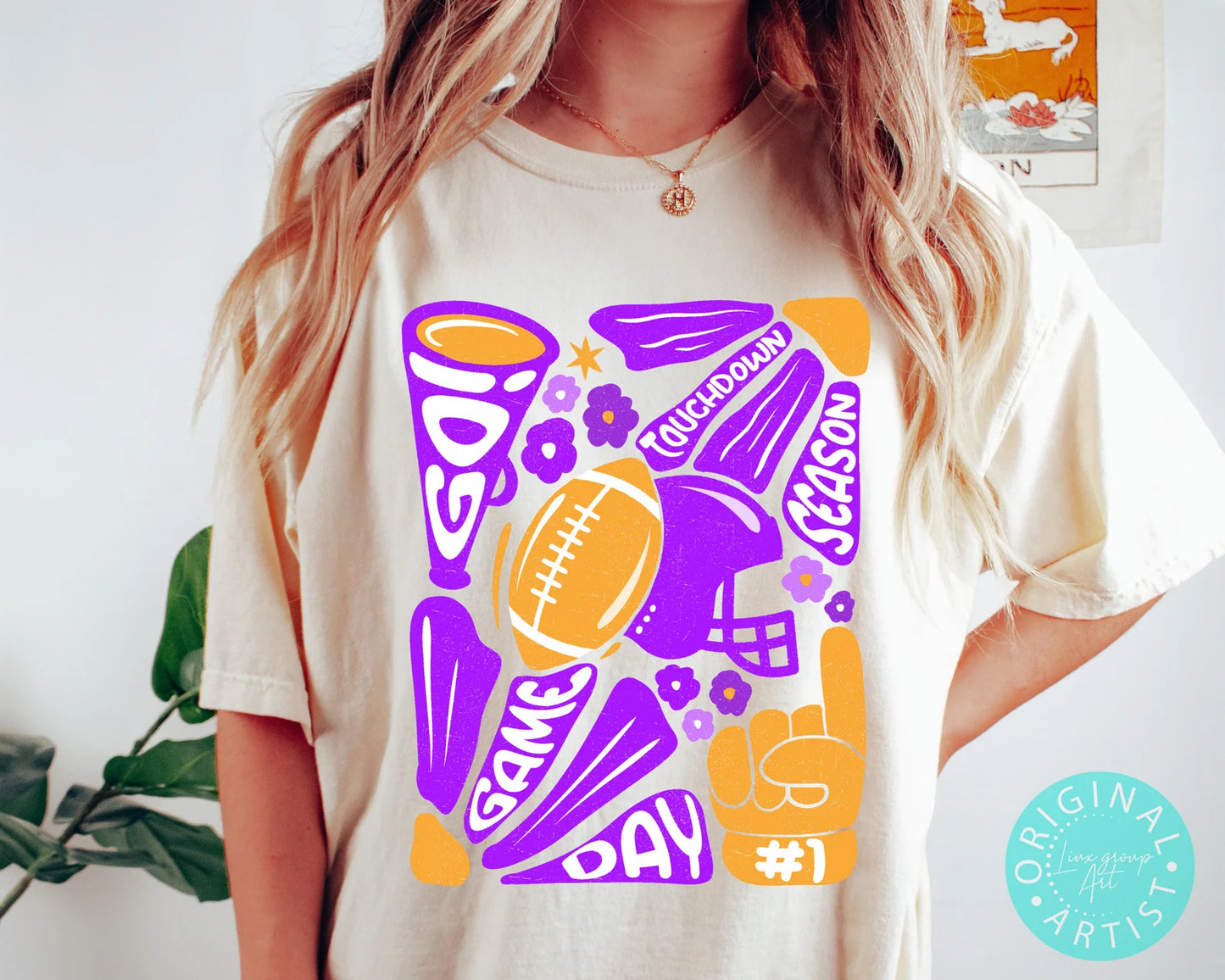 Football-gameday- retro SHARKS LSU PURPLE AND GOLD-Tshirt