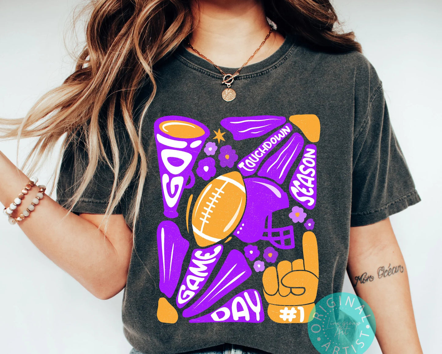 Football-gameday- retro SHARKS LSU PURPLE AND GOLD-Tshirt