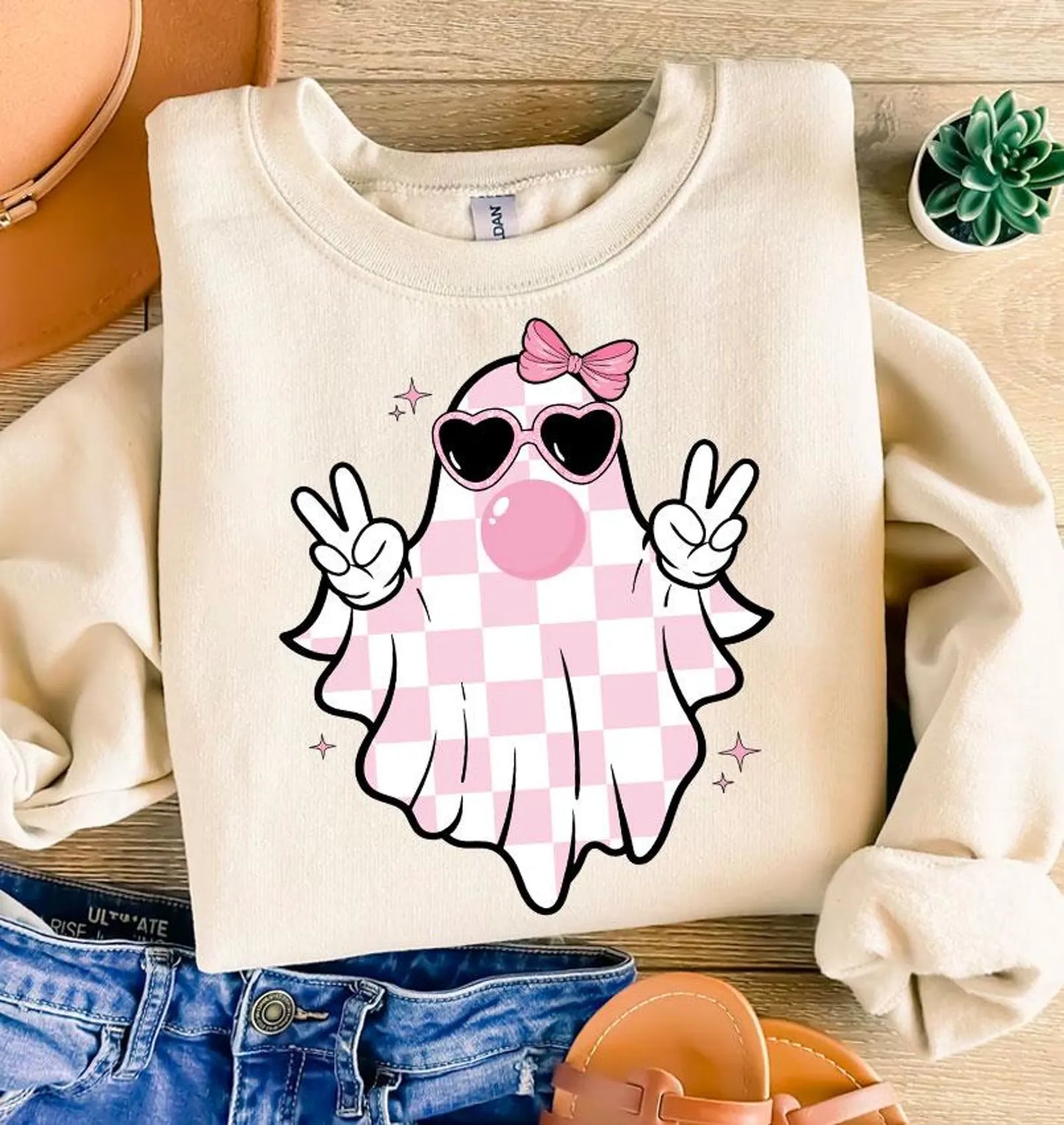 Bubble gum and preppy ghost T-shirt