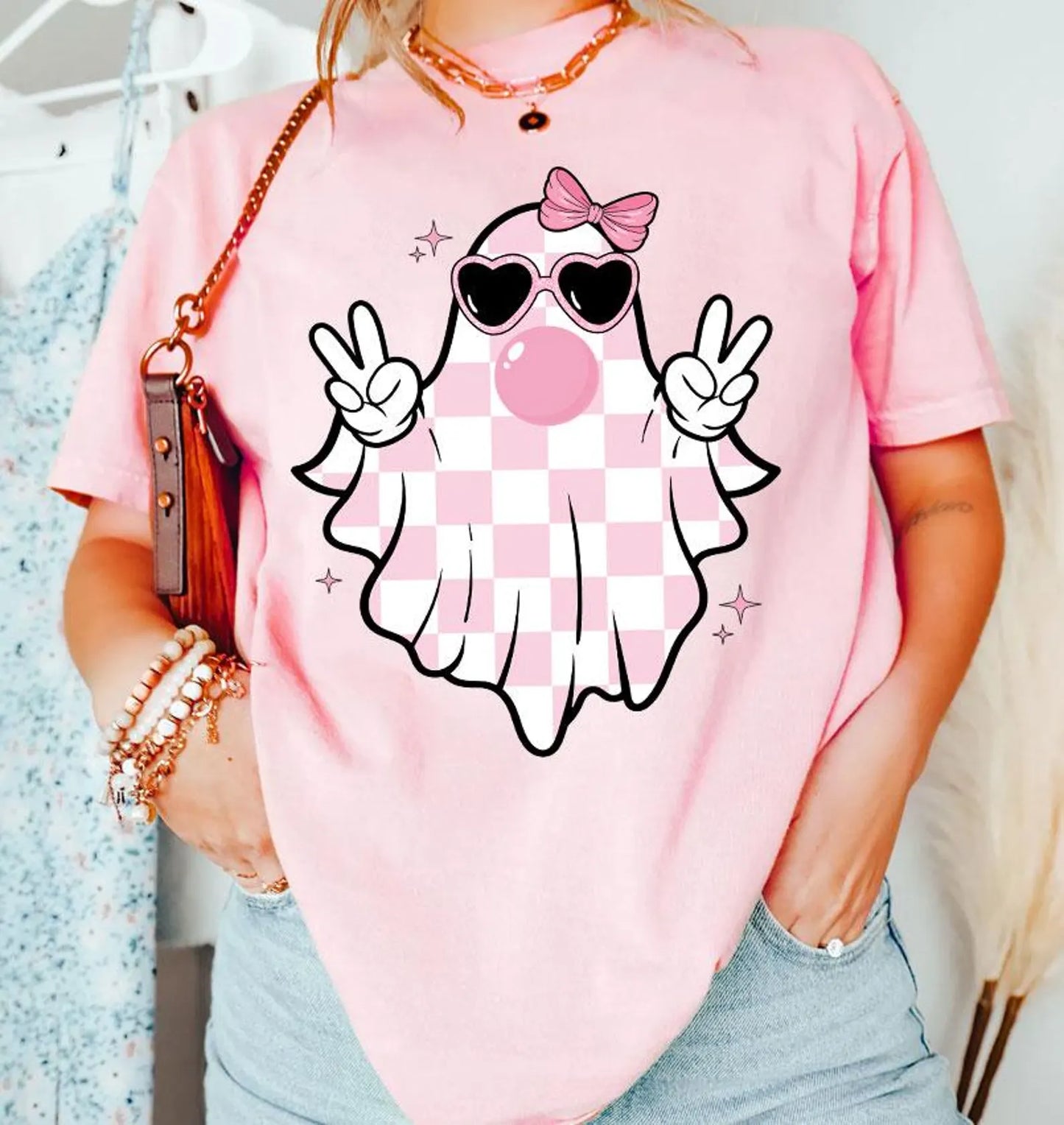 Bubble gum and preppy ghost T-shirt