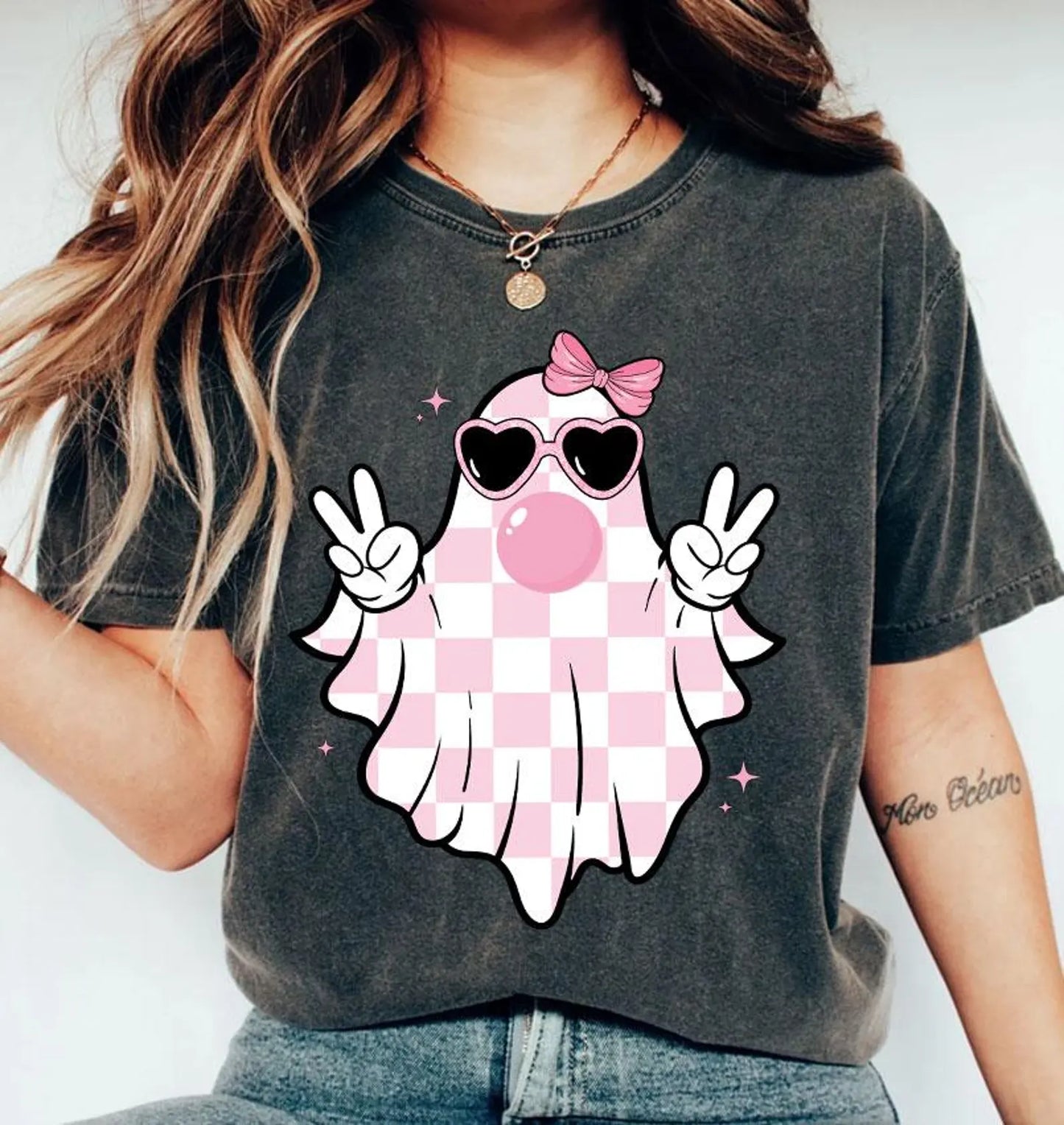 Bubble gum and preppy ghost T-shirt