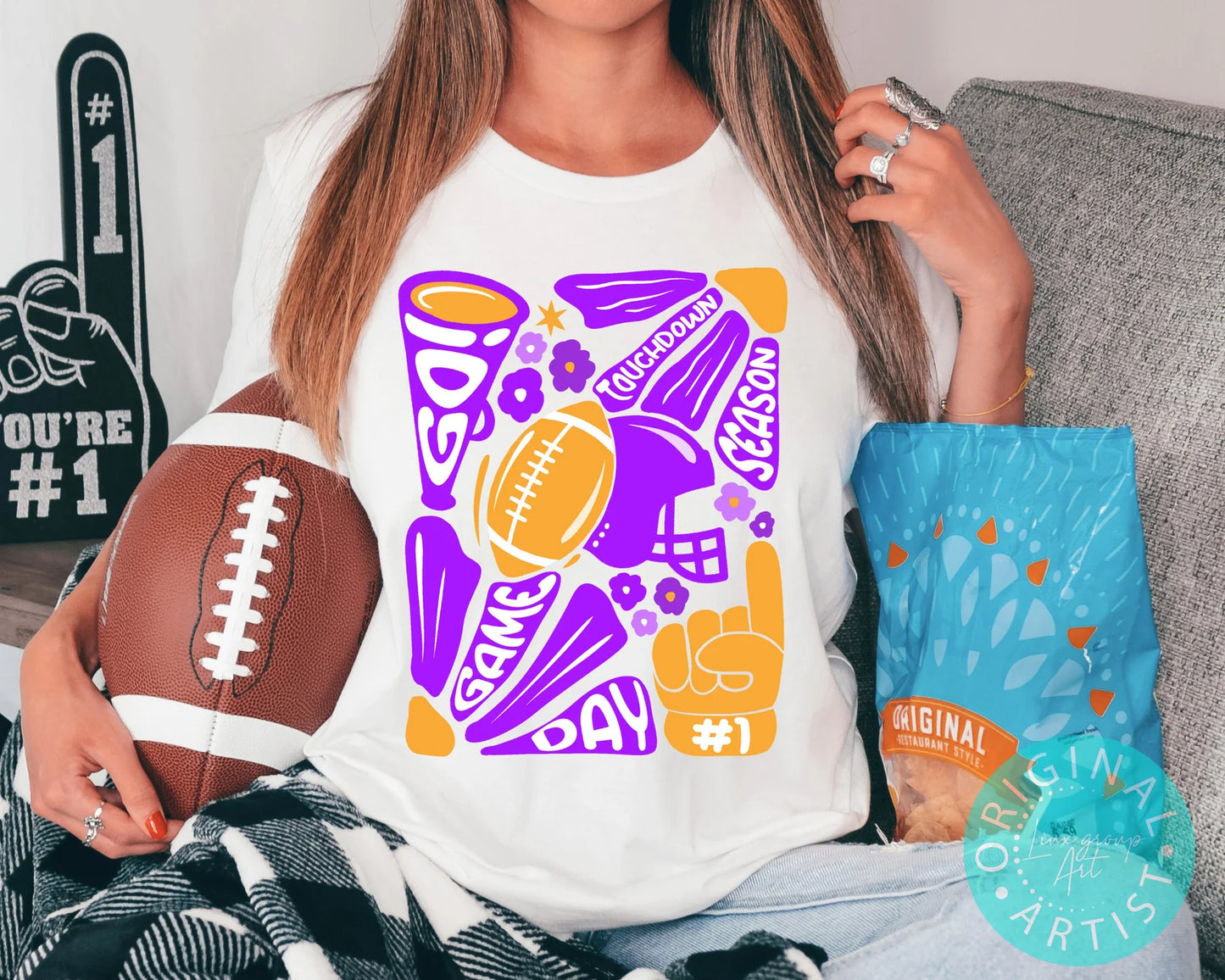 Football-gameday- retro SHARKS LSU PURPLE AND GOLD-Tshirt