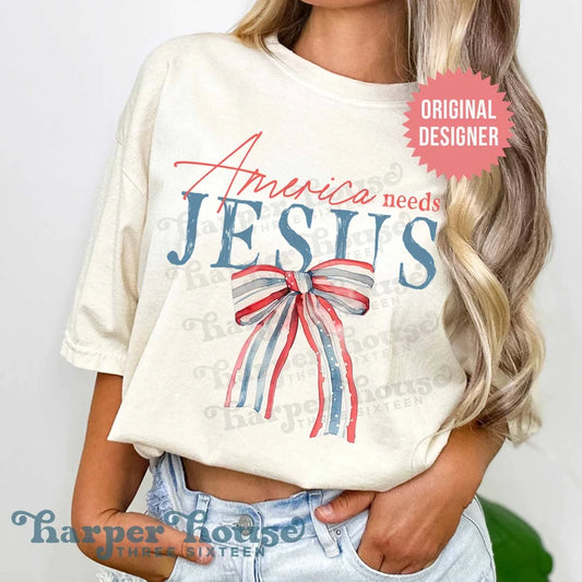 America Needs Jesus Tee---- (BELLA/COLOR COMFORT)