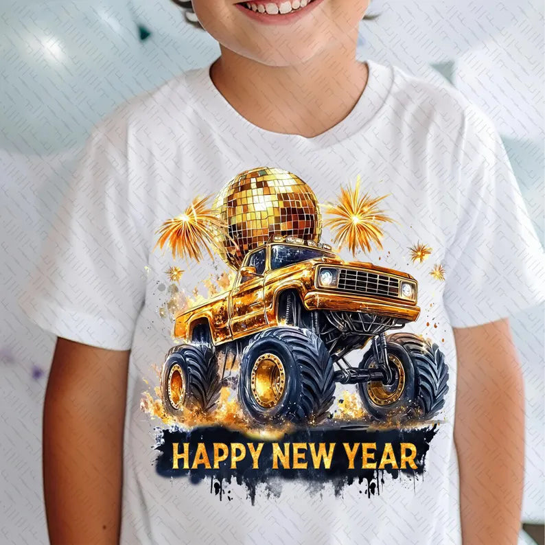 Happy New year monster truck  🕛🚗💙- T SHIRT- (GILDAN/LAT)