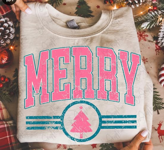 VARSITY PINK & TEAL MERRY 920263 ---- T SHIRT----- (COMFORT COLOR) 092126SH