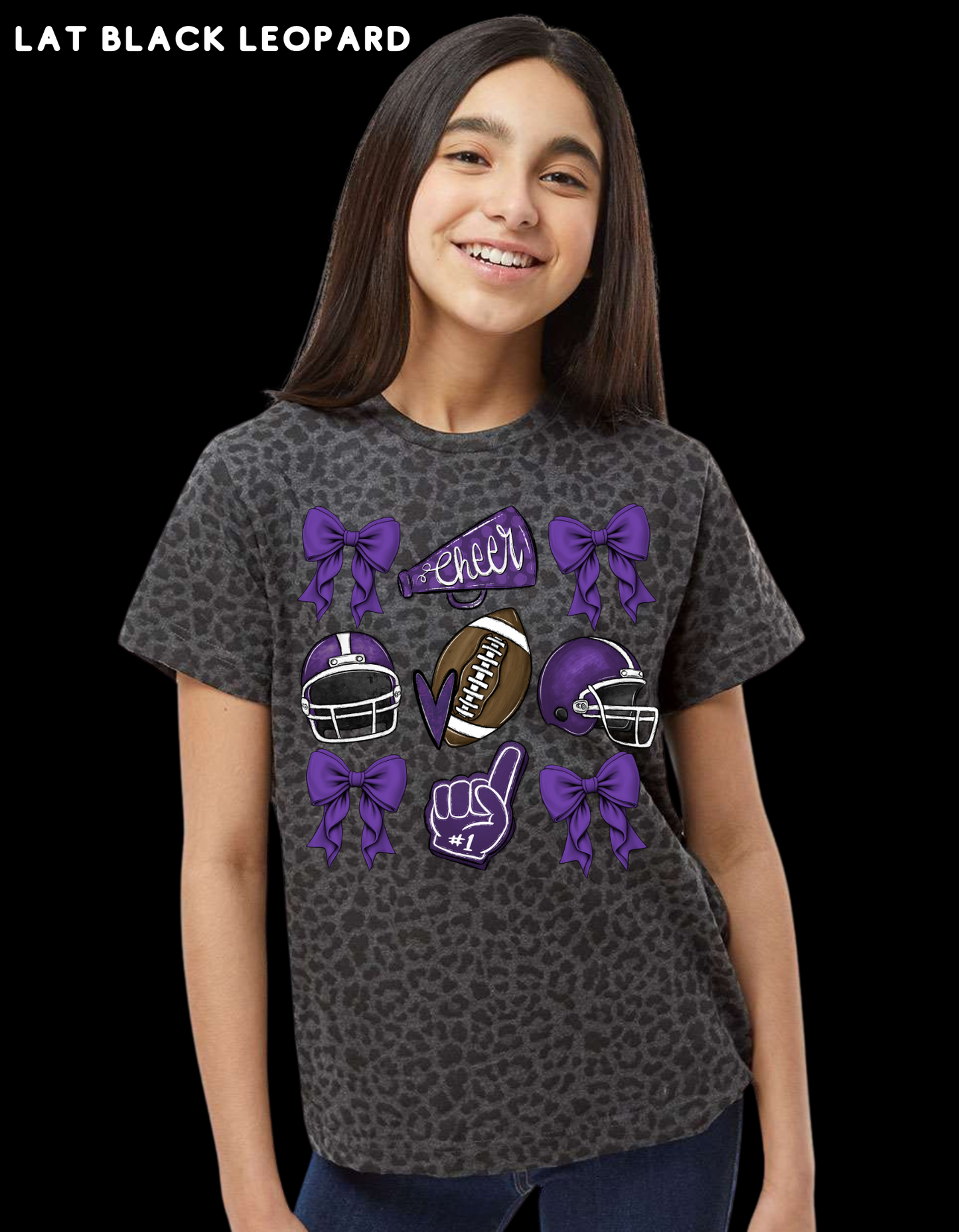 Bows, football and helmet -(PURPLE)      T-SHIRT