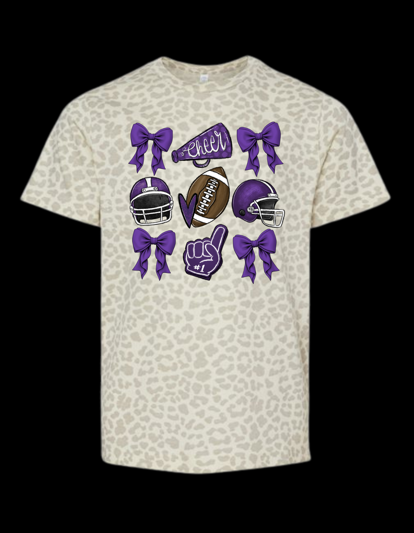 Bows, football and helmet -(PURPLE)      T-SHIRT