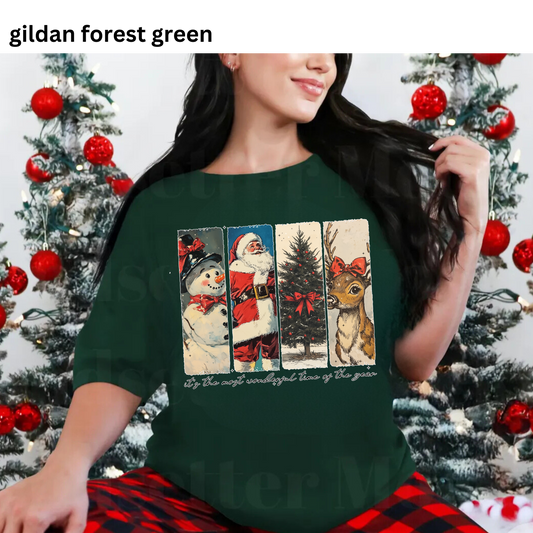 Vintage snowman , santa, tree, deer T-SHIRT