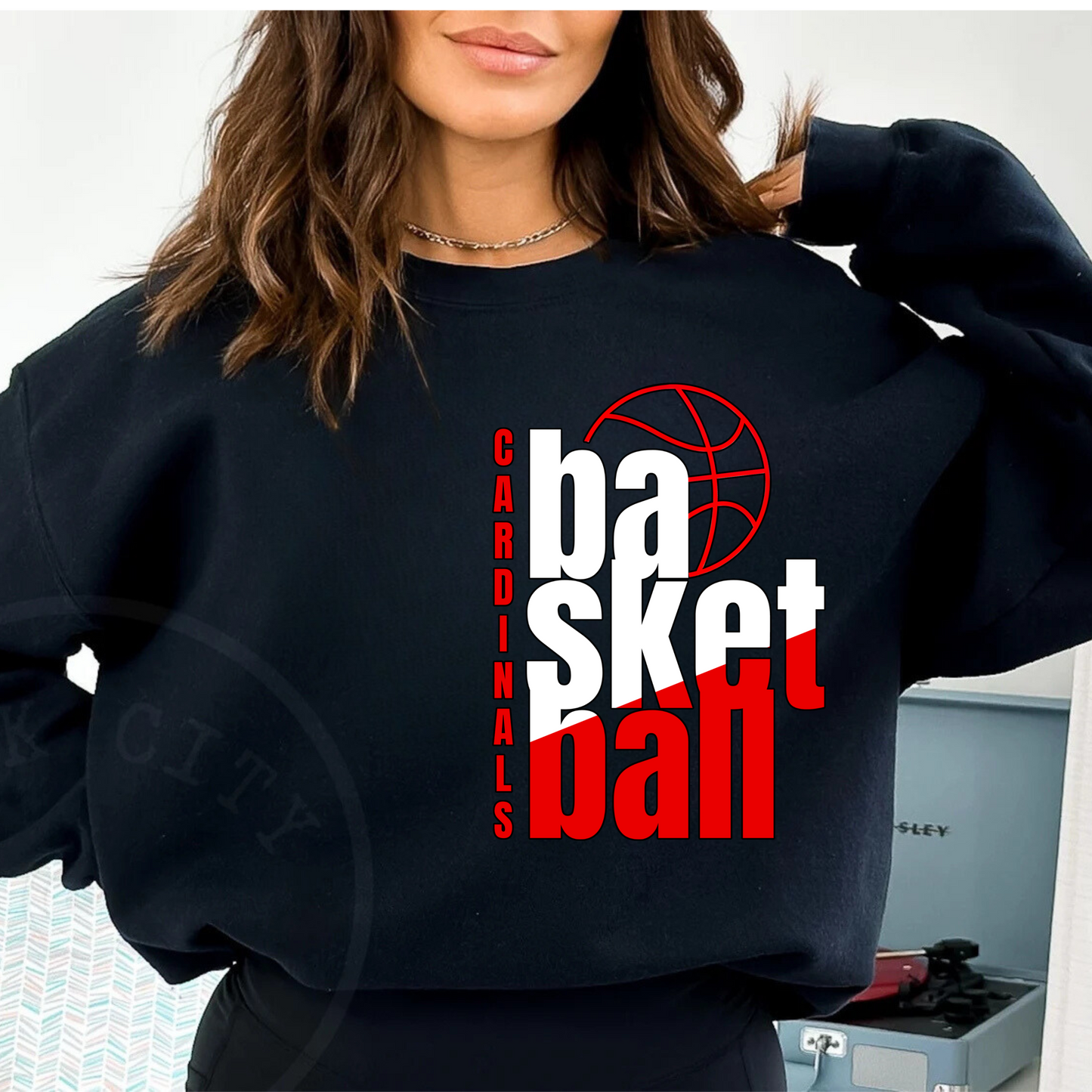 Cardinals Basketball (basketball red and white font) Sweatshirt