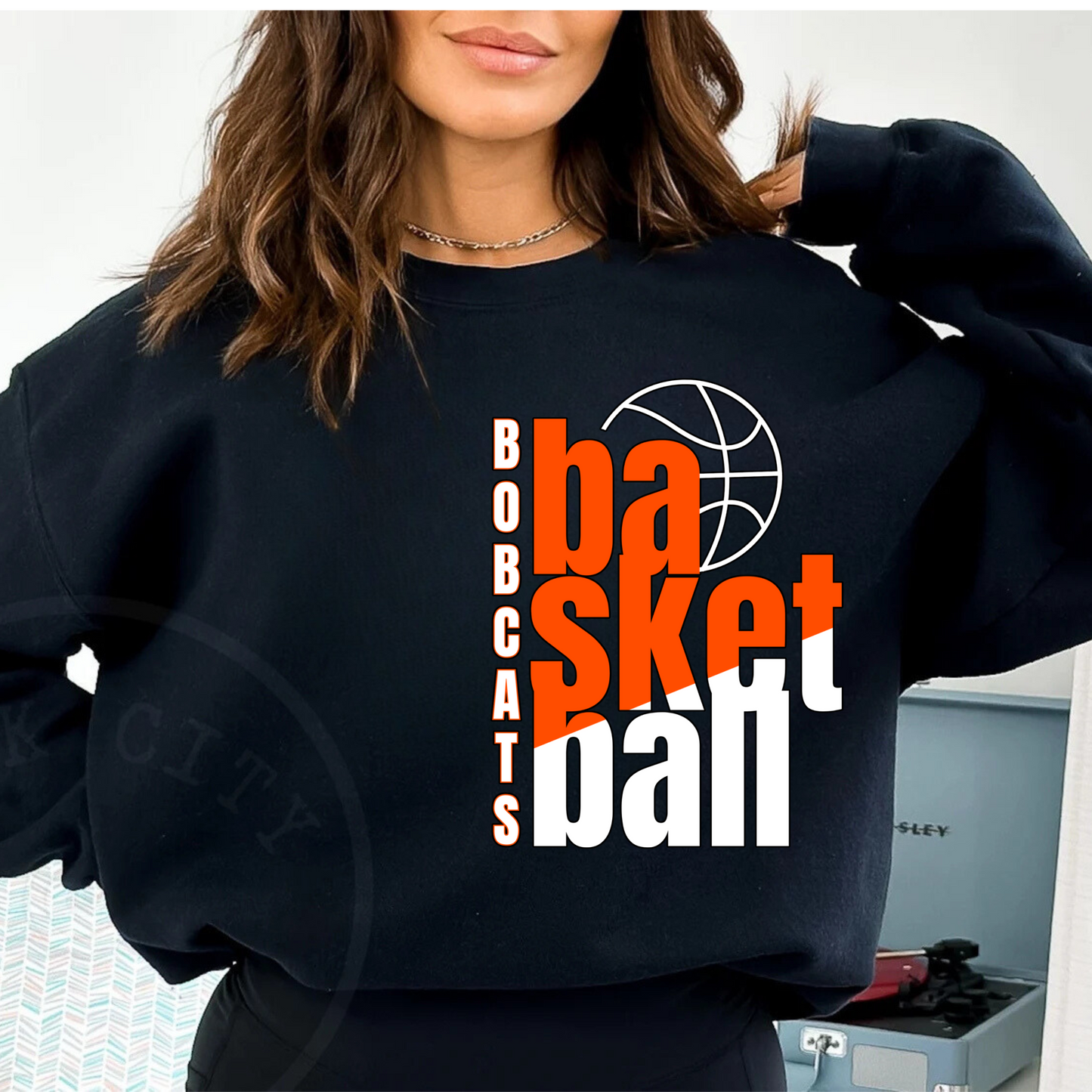 Bobcats Basketball (basketball orange and white font) Sweatshirt