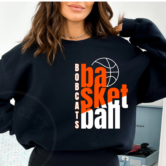 Bobcats Basketball (basketball orange and white font) Sweatshirt