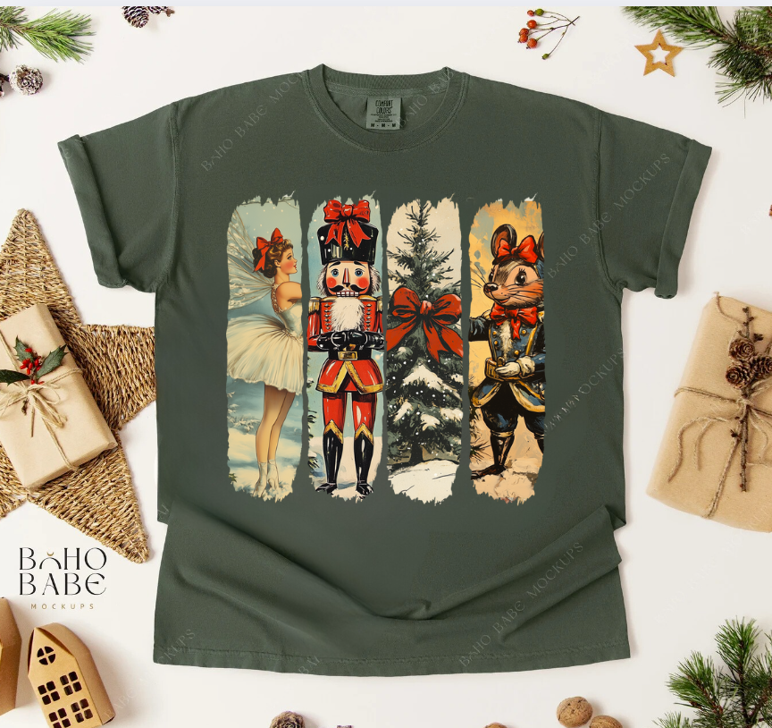 Vintage Ballerina , nutcracker, Christmas tree, mouse T-shirt