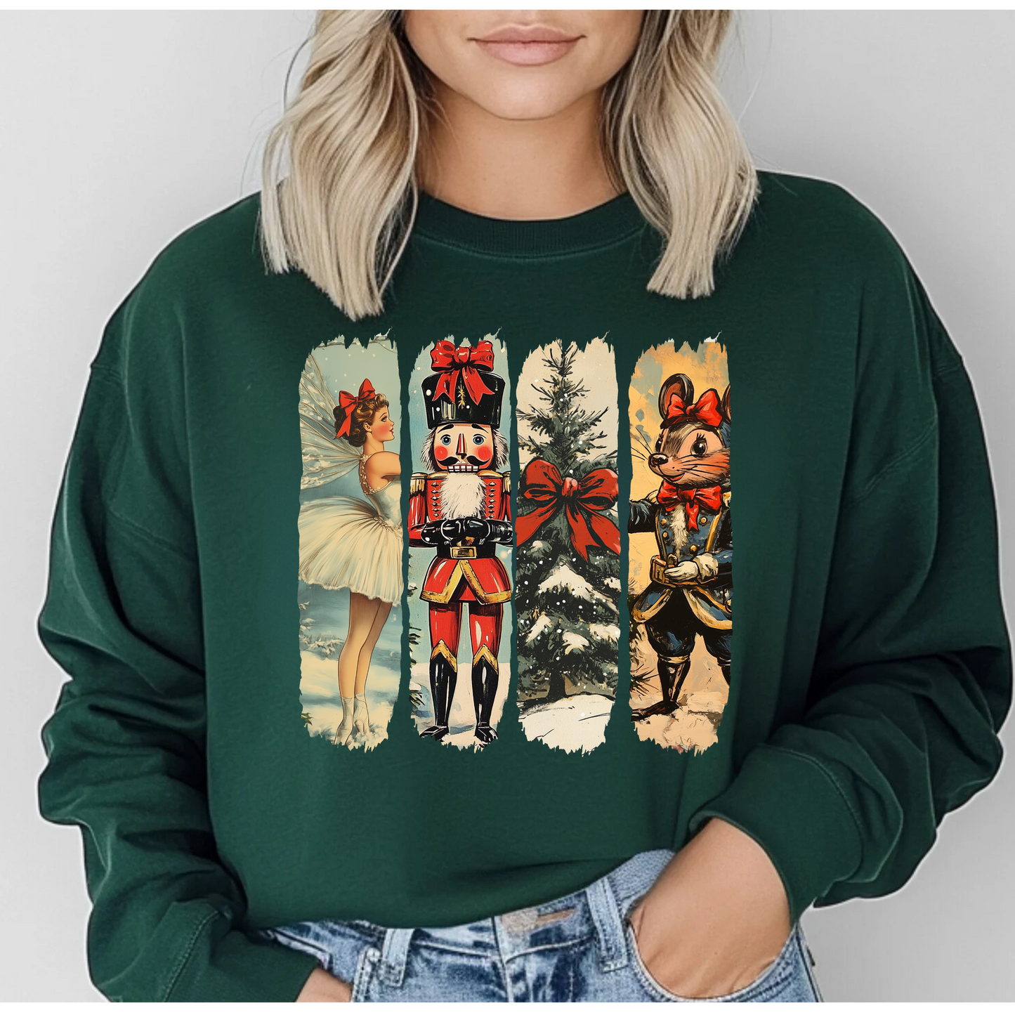 Vintage Ballerina , nutcracker, Christmas tree, mouse LONG SLEEVE