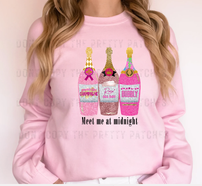 Champagne bottles pink glitter  sweatshirts (three bottles )