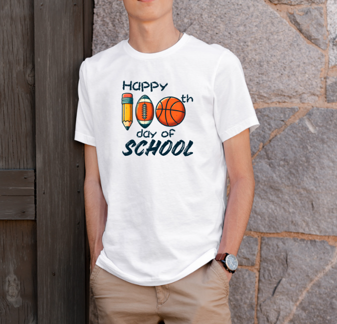 Happy 100th day of school "pencil football basket ball"