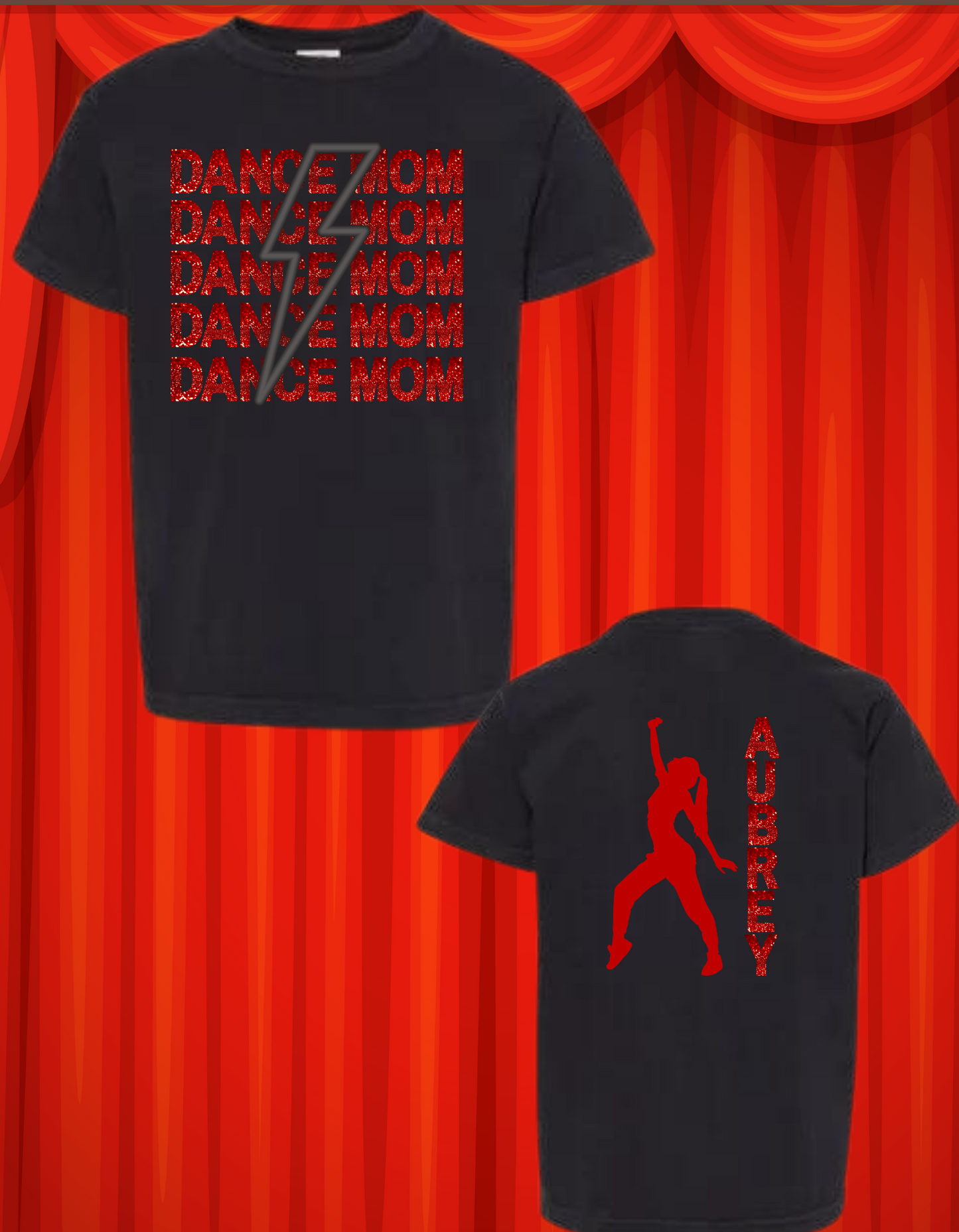 Custom Dance MOM Red Glitter Shirt with name-T SHIRT