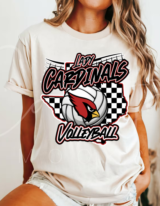 Lady Cardinals Volleyball "texas, black and white checkered, volleyball, cardinal head " T-shirt