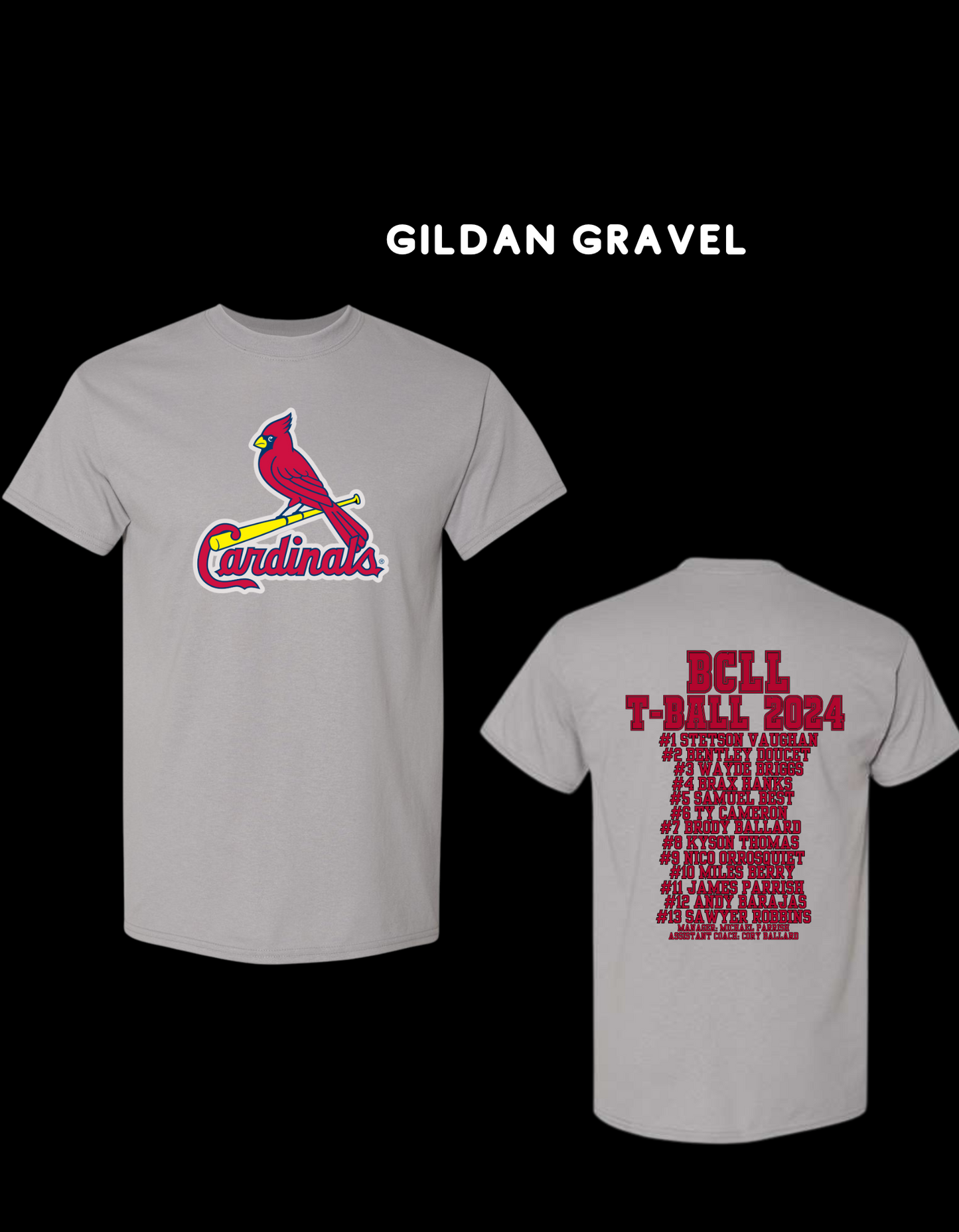 BCLL T-ball Cardinal Team shirts