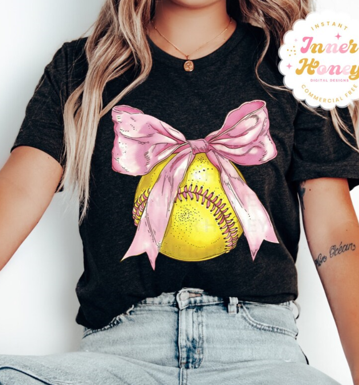 Vintage softball and pink bow SWEATSHIRT