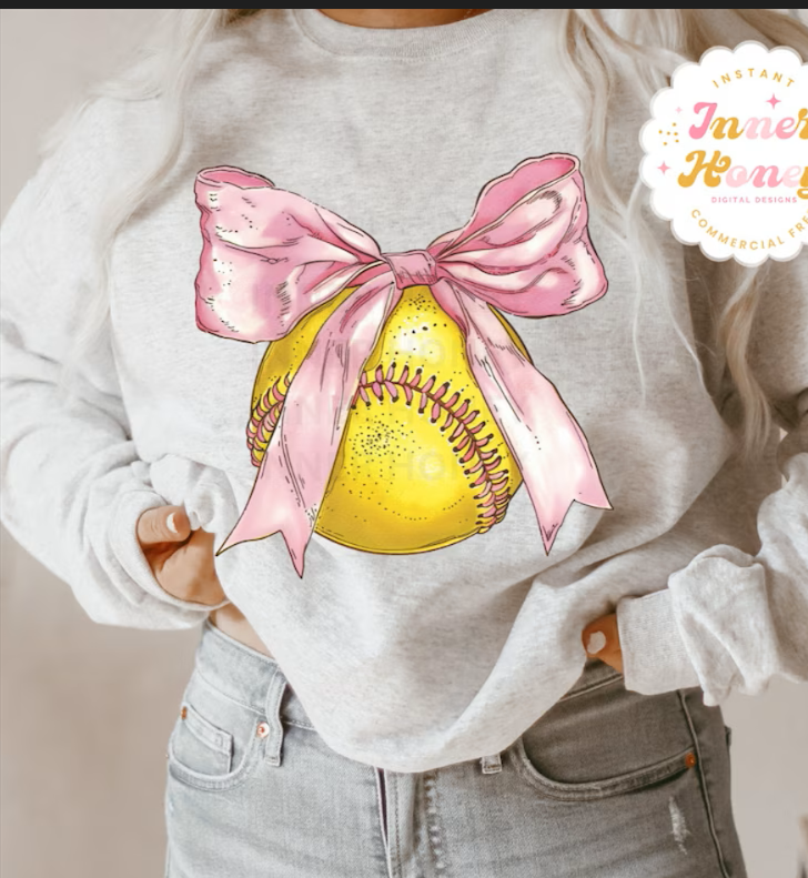 Vintage softball and pink bow SWEATSHIRT