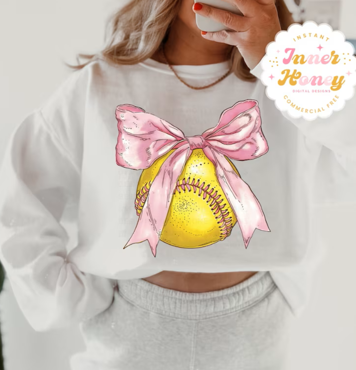 Vintage softball and pink bow SWEATSHIRT