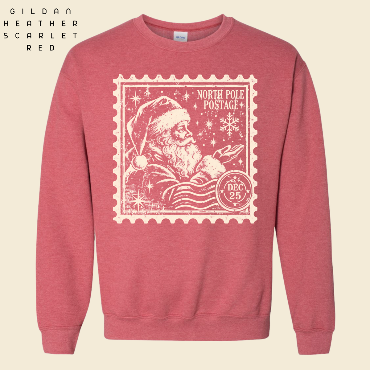 NORTH POLE POSTAGE (OVERSIZED IMAGE) 1028261 ------- SWEATSHIRT ((((((NOT CROPPED)))))-----GILDAN ----- 102826KB