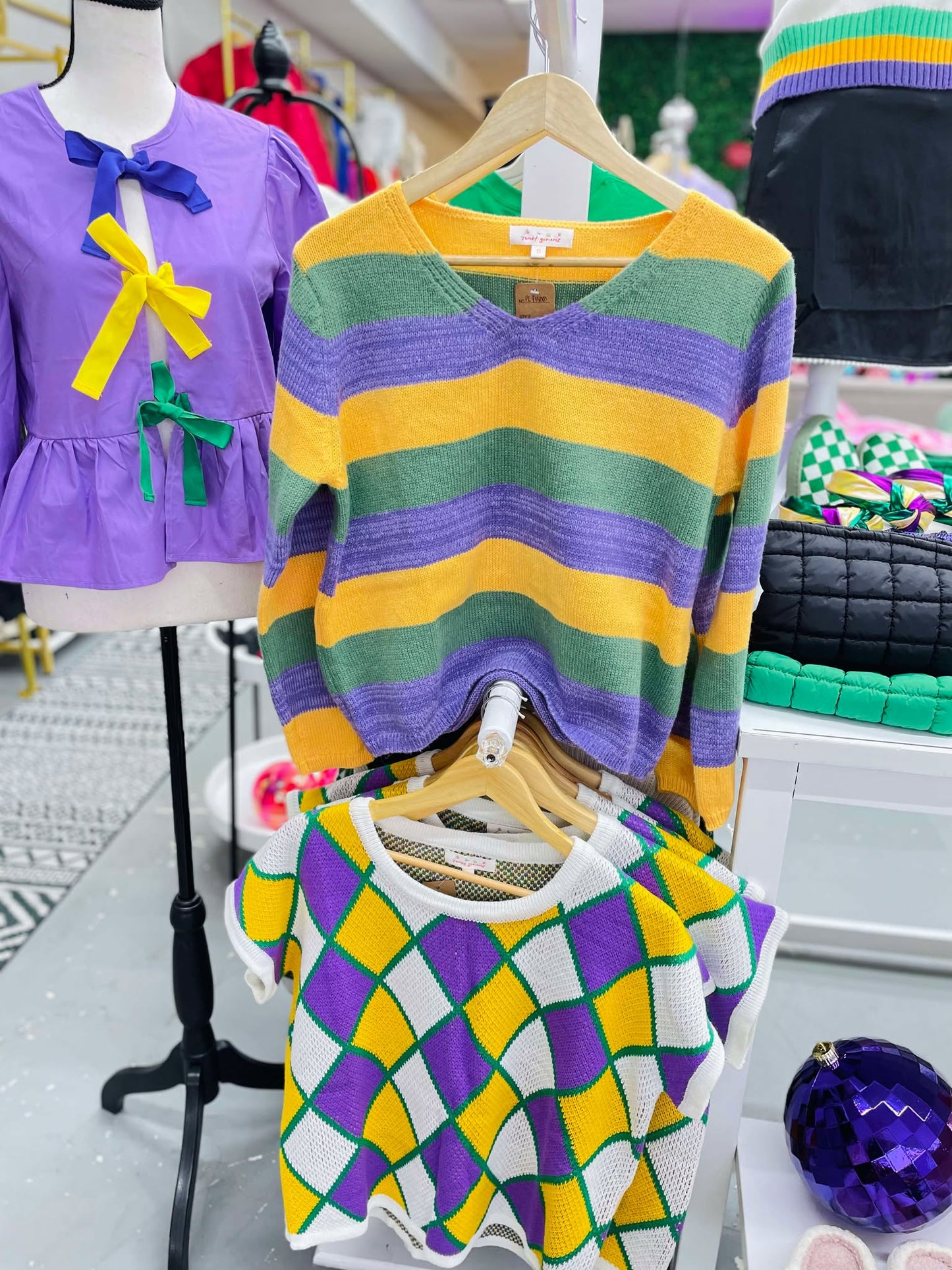 MARDI GRAS COLORFUL STRIPE RELAXED FIT PULLOVER  PL9400