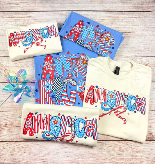 America with Bow - T SHIRT - (Jerzee/Gildan)