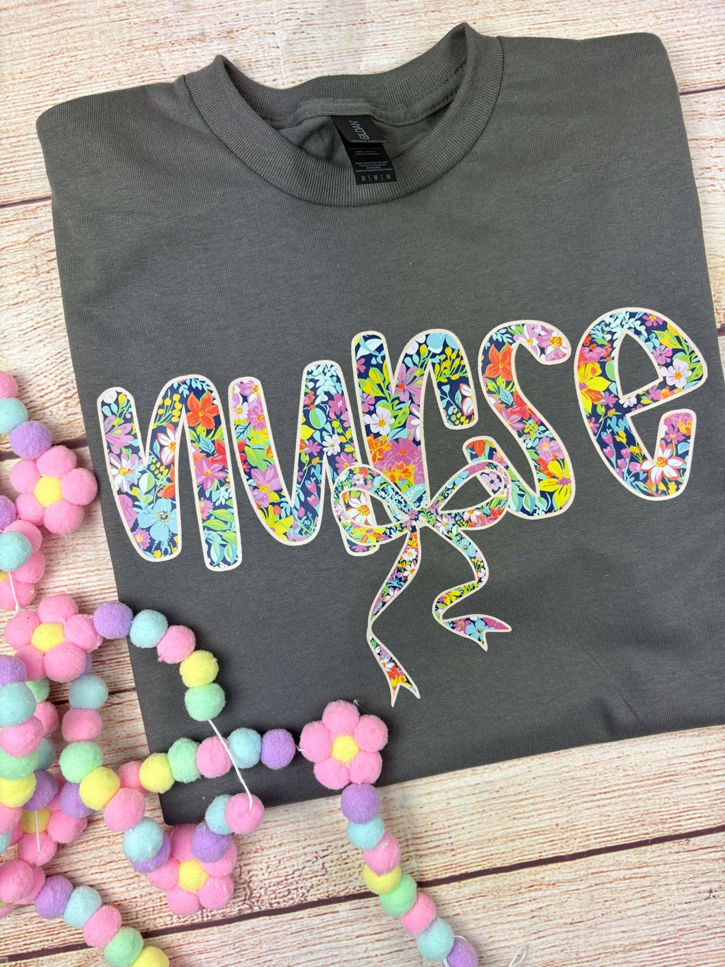 Floral Nurse with Bow - T SHIRT - (Jerzee/Gildan)